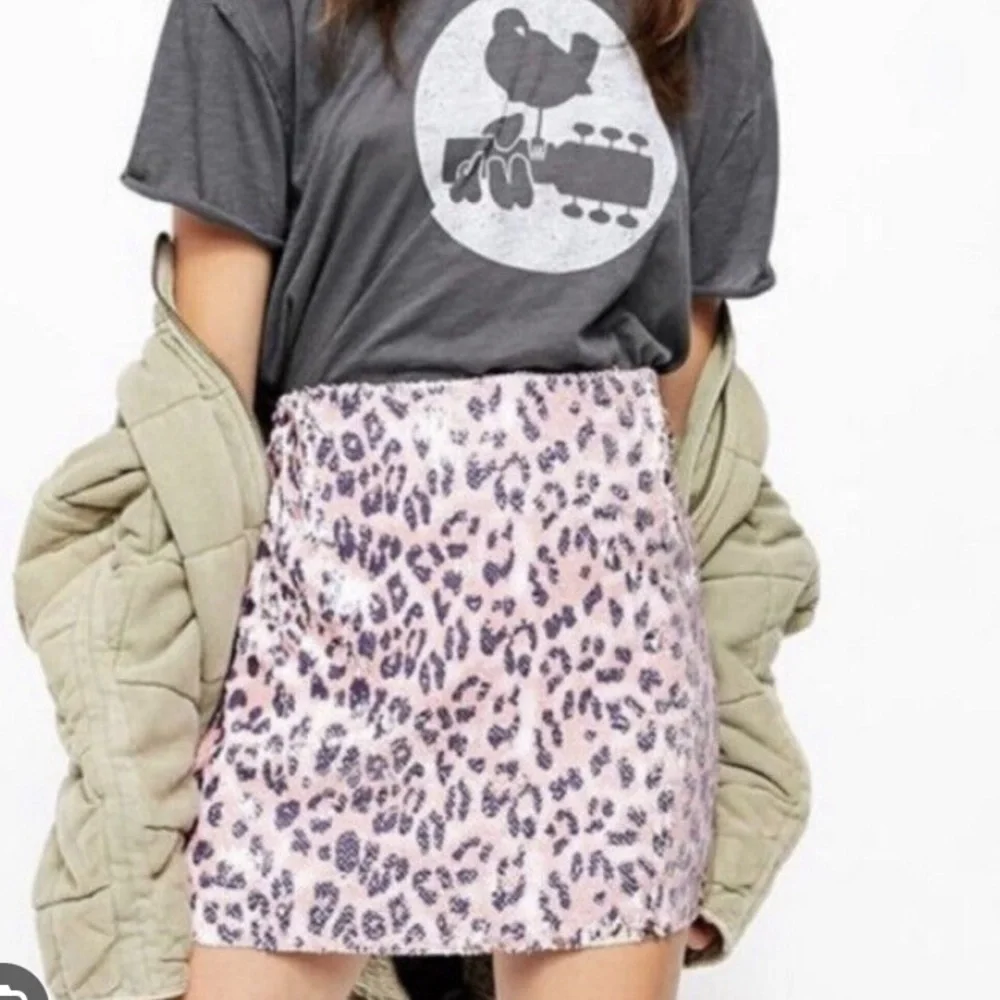Free People Cheetah Sequins Pink Mini Skirt